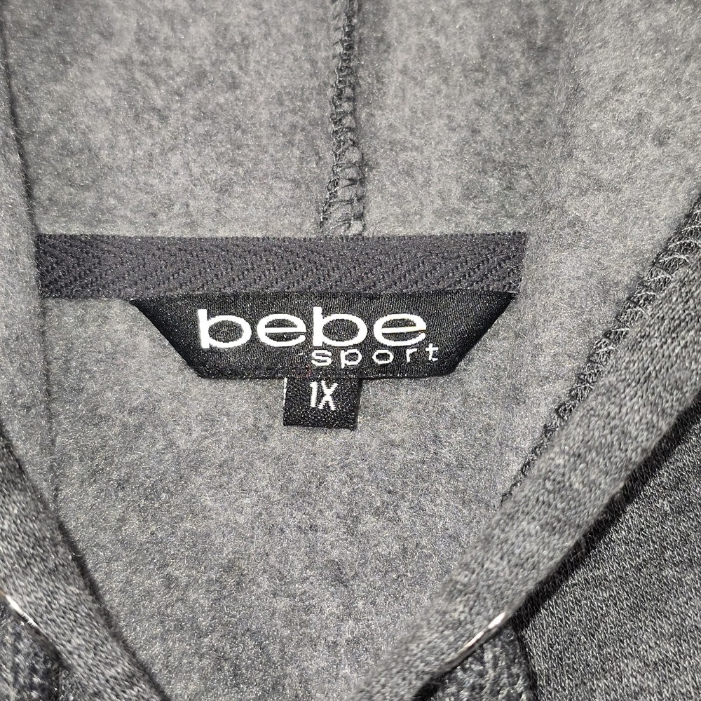 Bebe Sport Womens 1X Charcoal Hoodie‎ Printed Big B Camo Logo Pullover - Picture 7 of 12